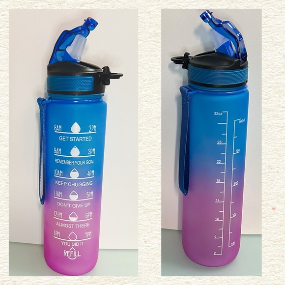 Sport Frosted Water Bottle with Time Marker & Straw 32oz - Picture 2 of 5